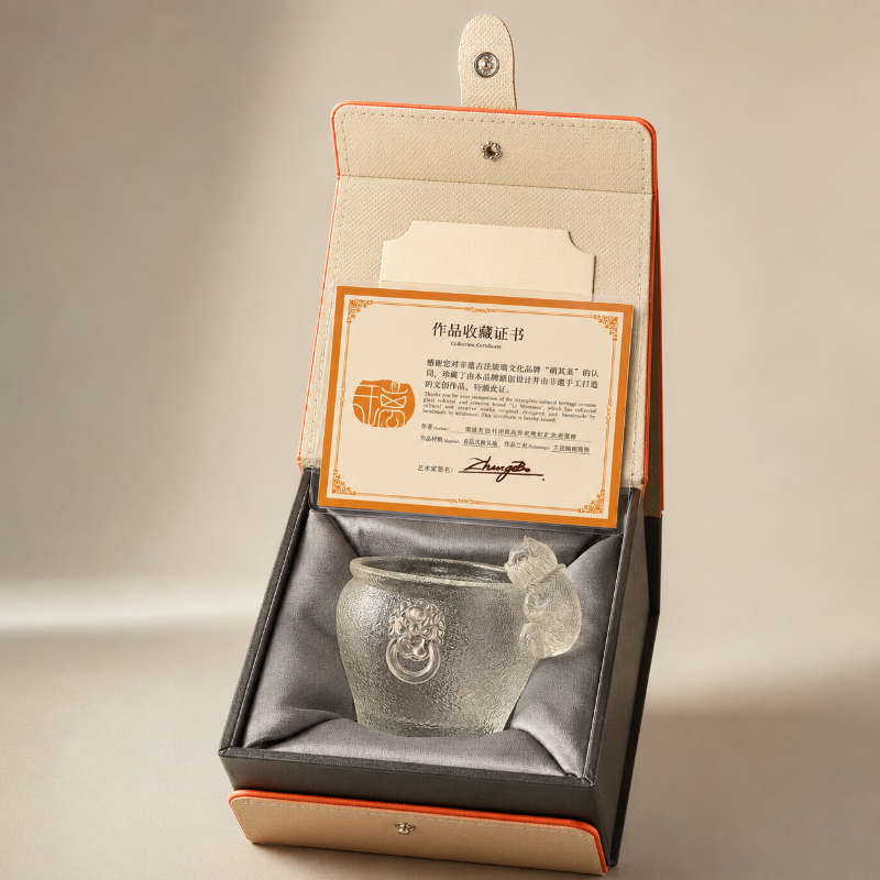 Imperial Cat textured glass teacup presented in a premium gift box with collection certificate