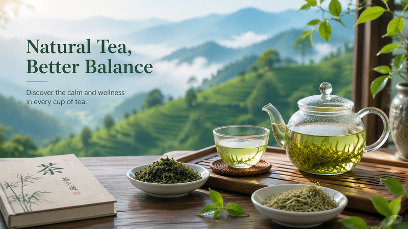 Calm tea mountain view scene