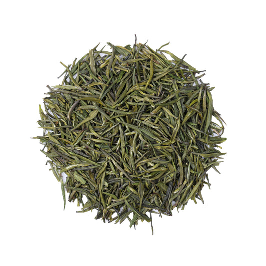 Premium Enshi Gongya Green Tea from Hubei, China, featuring delicate tea buds and slender loose leaves with a fresh green color and elegant appearance
