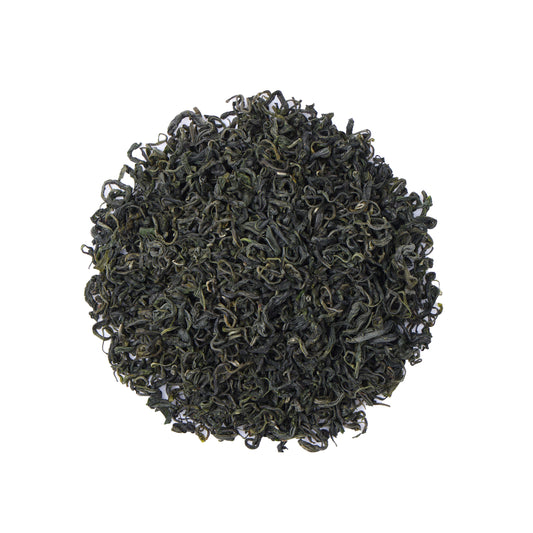 Grade 4 Enshi Selenium Rich Green Tea from Hubei, China, featuring curled loose leaf tea with a fresh green color and natural aroma