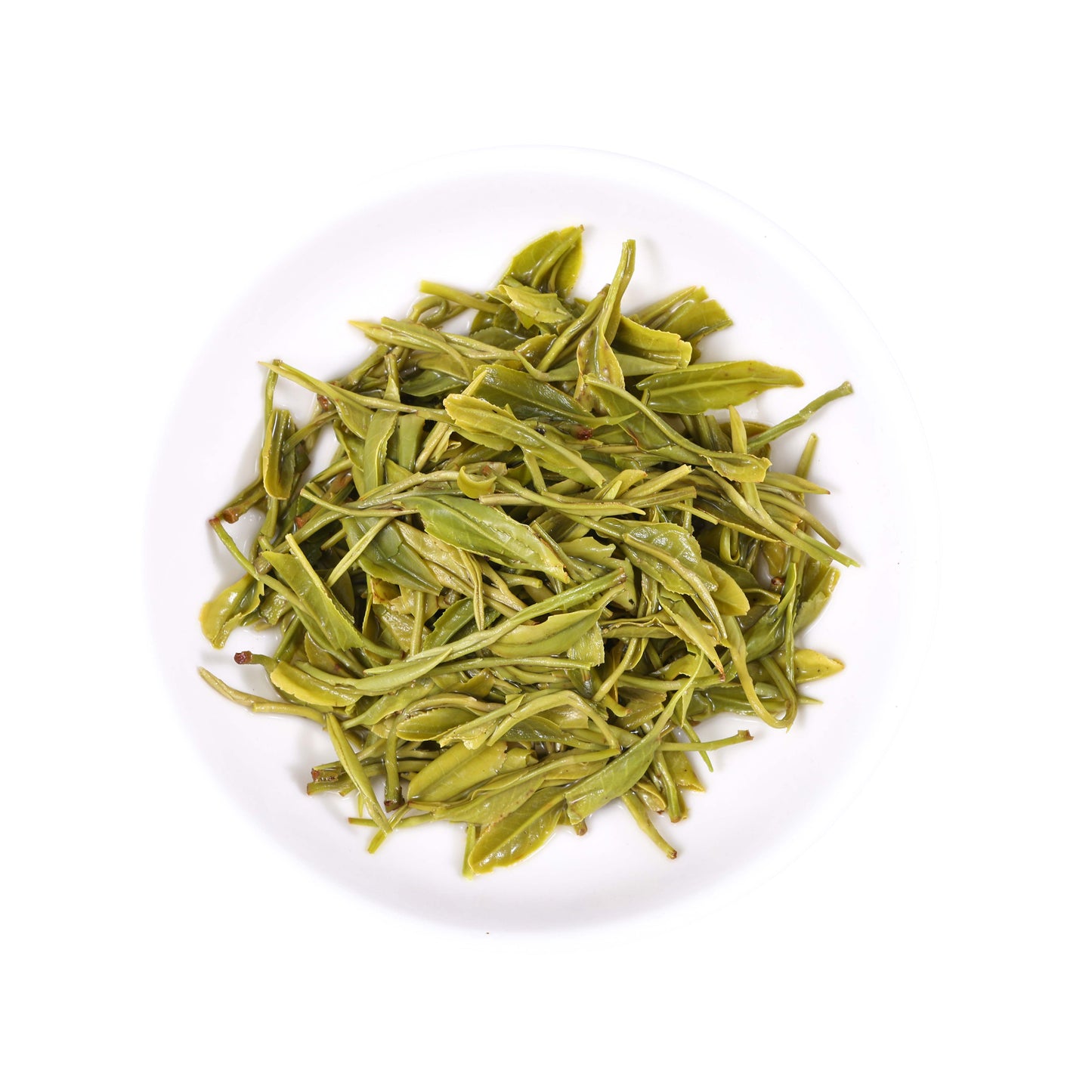 Enshi Yulu green tea special grade A brewed leaves showing tender green tea leaves, delicate leaf structure and fresh quality after steeping from Enshi, Hubei, China