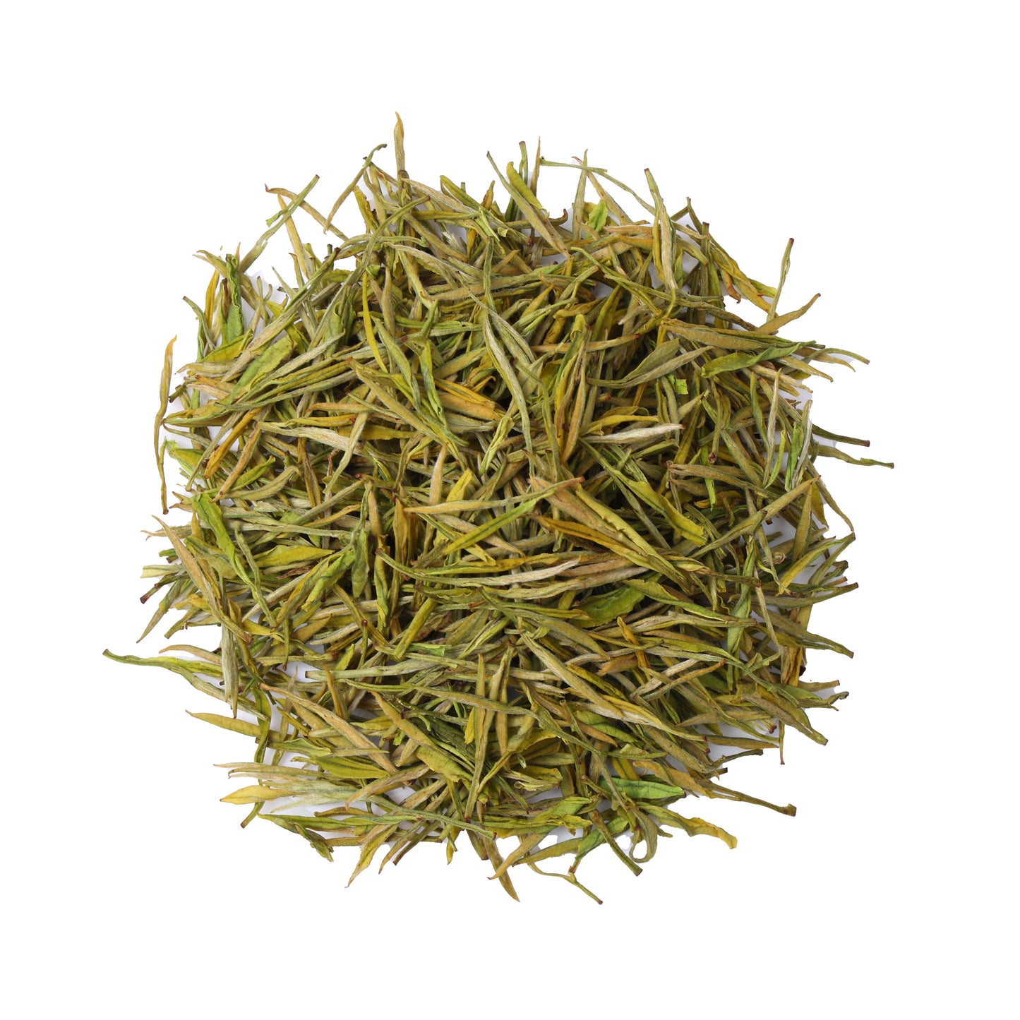 Premium Huangjinye Yellow Leaf Green Tea from China, featuring golden yellow loose tea leaves with a delicate appearance and fresh natural character