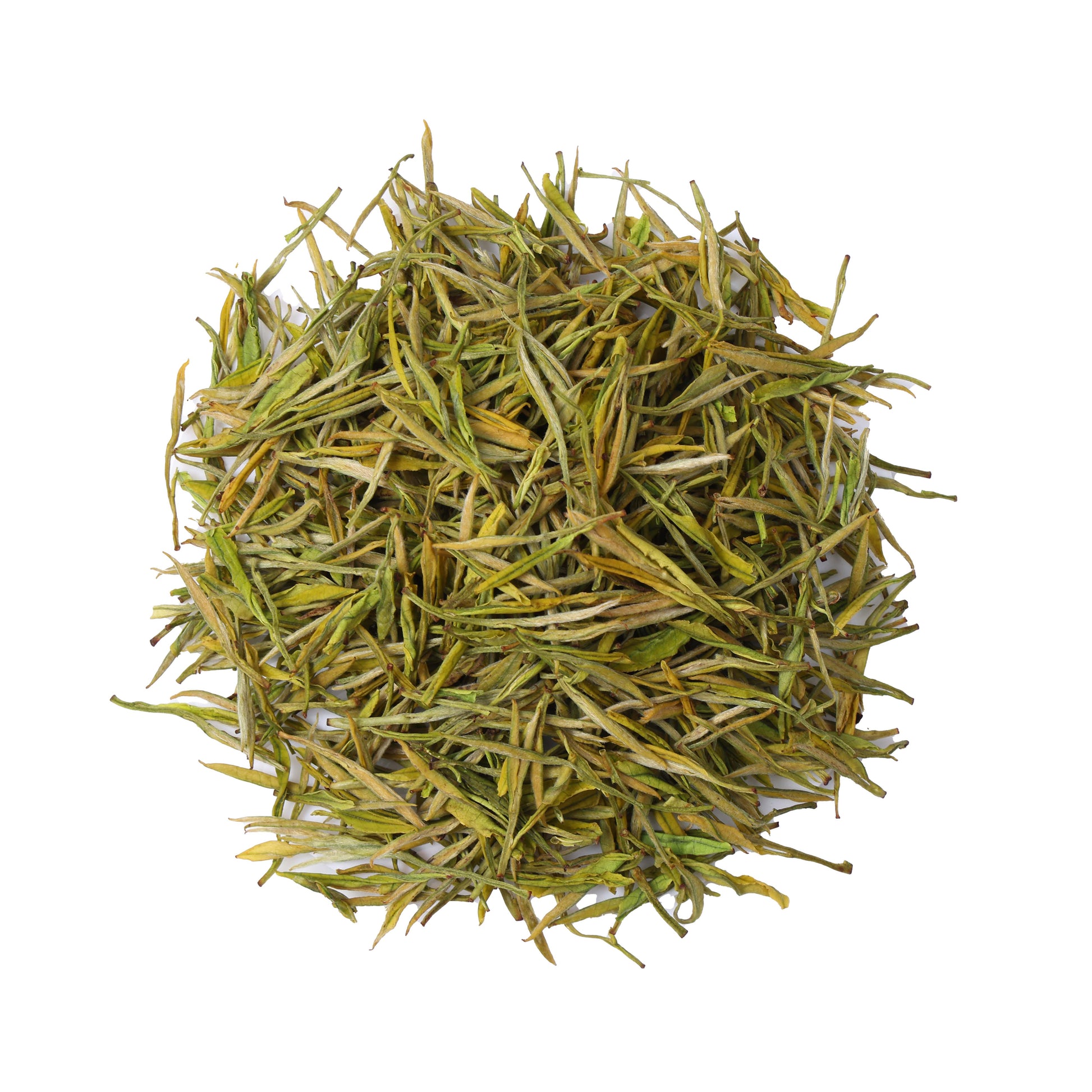 Premium Huangjinye Yellow Leaf Green Tea from China, featuring golden yellow loose tea leaves with a delicate appearance and fresh natural character