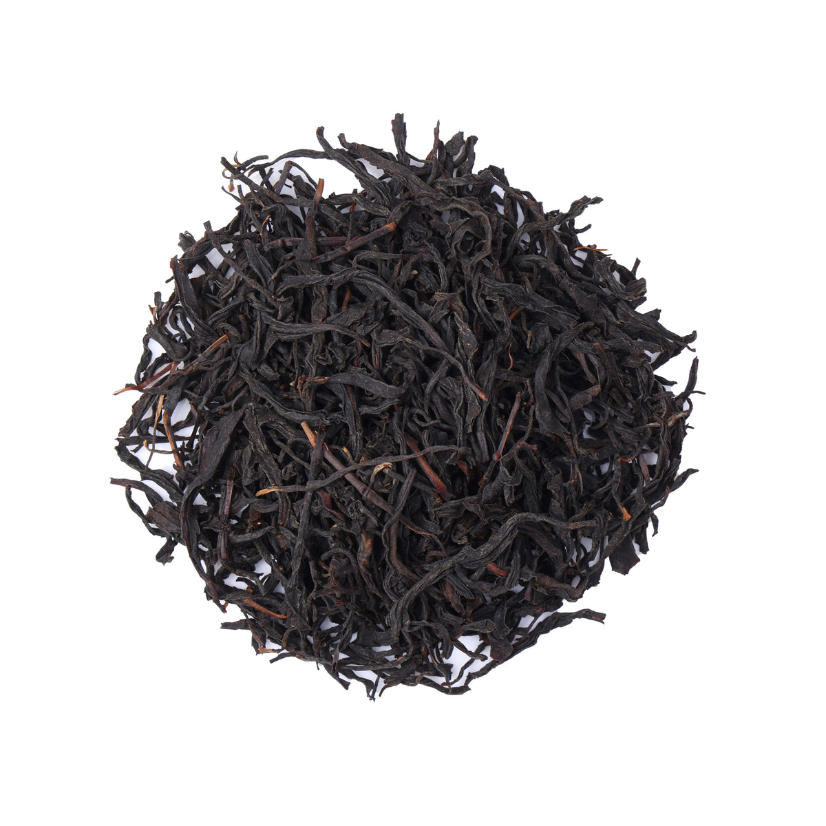 Premium wild-grown black tea from Hubei, China, featuring naturally twisted loose tea leaves with a deep color and rich traditional black tea character