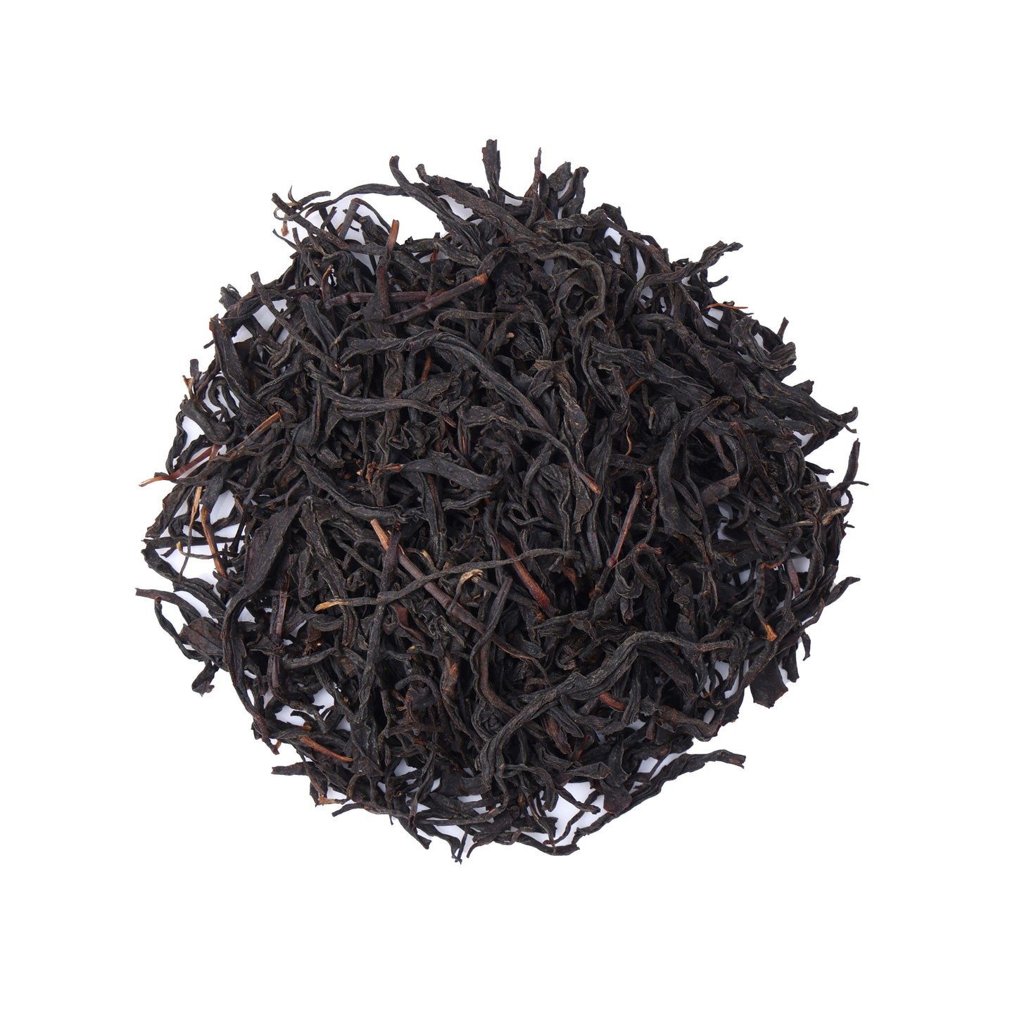Premium wild-grown black tea from Hubei, China, featuring naturally twisted loose tea leaves with a deep color and rich traditional black tea character
