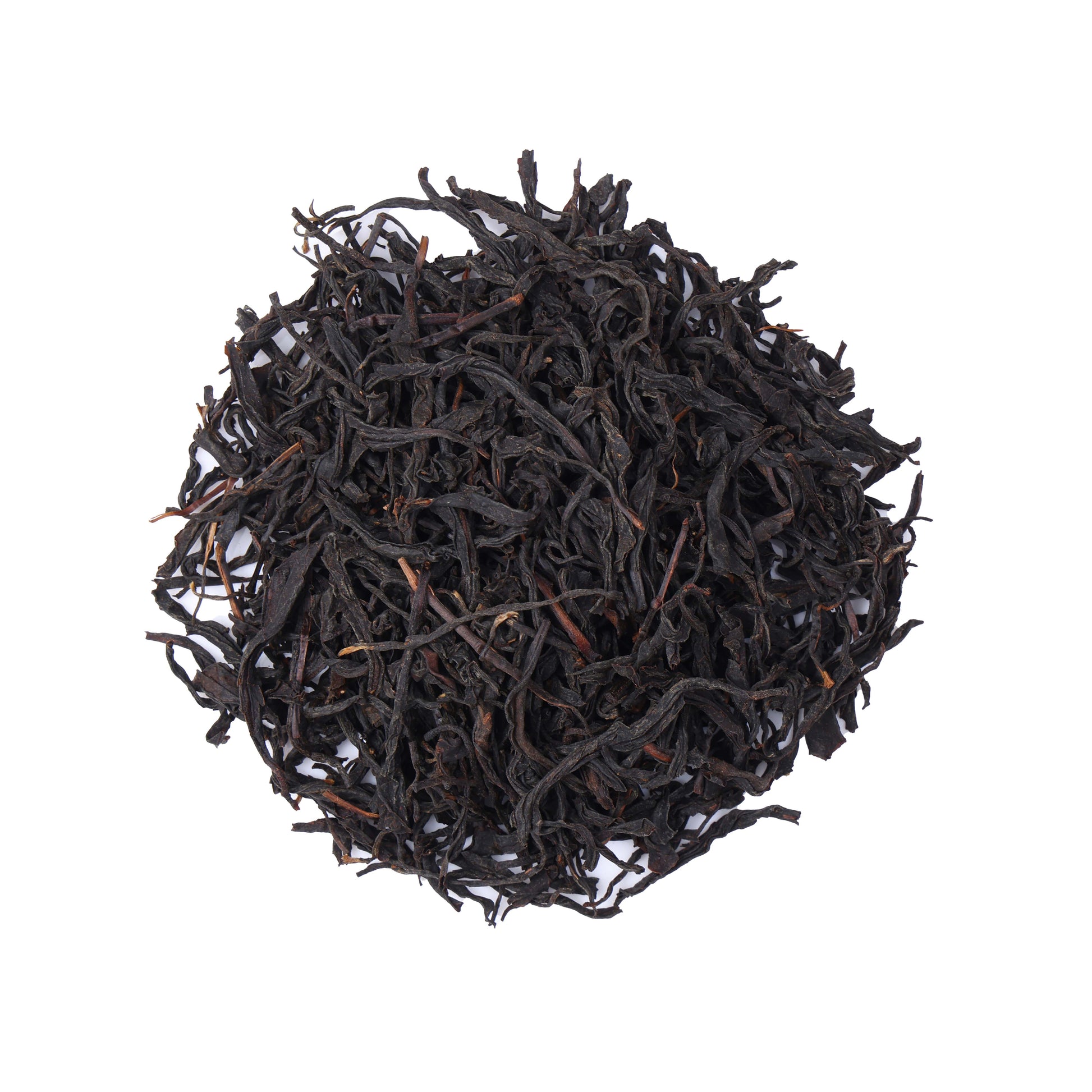 Premium wild-grown black tea from Hubei, China, featuring naturally twisted loose tea leaves with a deep color and rich traditional black tea character